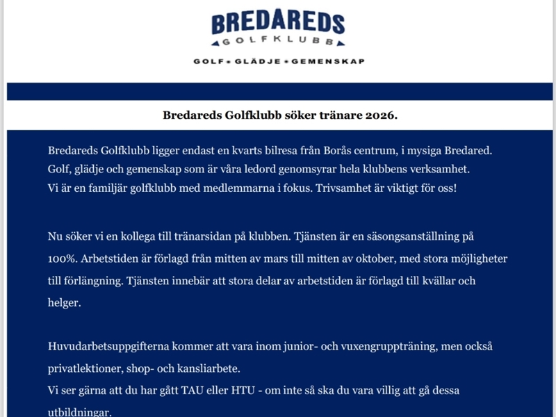 Vi söker tränarkollega till 2026